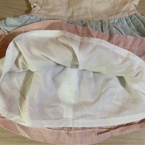 Pilar Batanero Linen Baby Girl Dress Tiered Color Block Pastels Boho Coastal - Picture 4 of 7